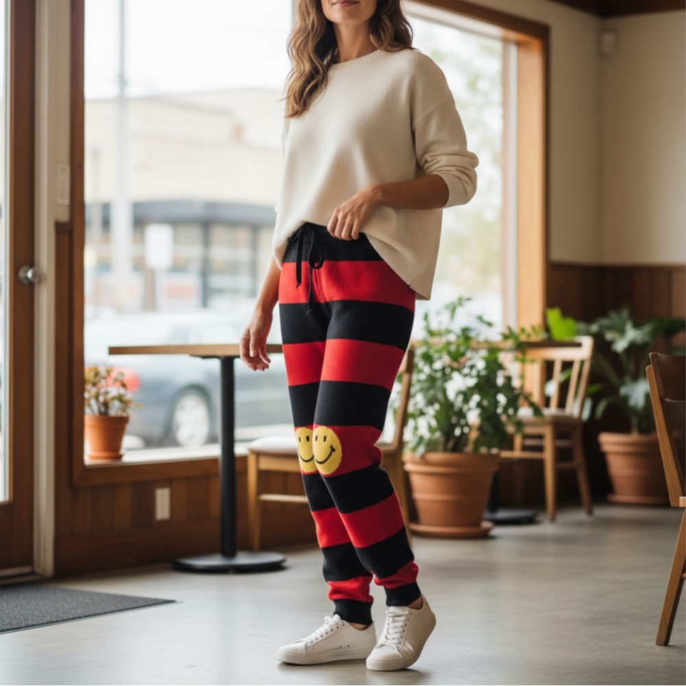 NWT Joshua Sanders x Smiley Red Knit Striped Pants